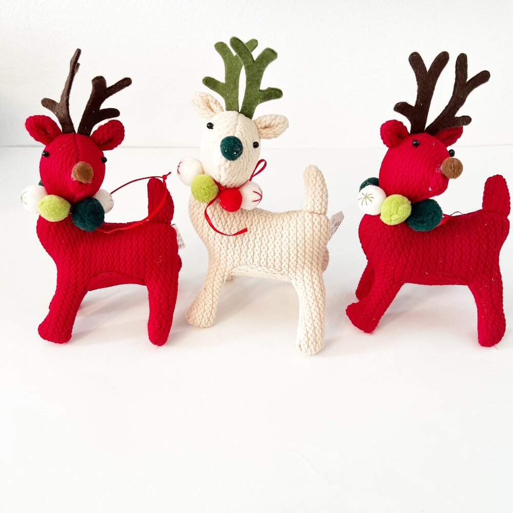 Set of 3 Target Knit Reindeer Ornaments